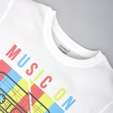 Youmaa 100% Cotton Half Sleeves Round Neck Music On Typographic Printed T-Shirt White