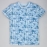 Youmaa 100% Cotton Half Sleeves Round Neck Alphabet Printed T-Shirt Light Blue