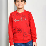 Youmaa 100% Cotton Full Sleeves Round Neck Alphabet Printed Sweatshirt Red