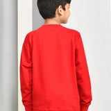 Youmaa 100% Cotton Full Sleeves Round Neck Alphabet Printed Sweatshirt Red