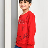 Youmaa 100% Cotton Full Sleeves Round Neck Alphabet Printed Sweatshirt Red