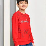 Youmaa 100% Cotton Full Sleeves Round Neck Alphabet Printed Sweatshirt Red