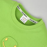 Youmaa 100% Cotton Knit Half Sleeves Smiley Face Printed T-Shirt - Green