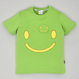 Youmaa 100% Cotton Knit Half Sleeves Smiley Face Printed T-Shirt - Green