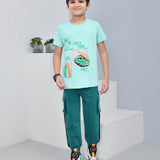 Youmaa 100% Cotton Half Sleeves Beach Graphics Printed T-Shirt - Green