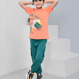 Youmaa 100% Cotton Half Sleeves Beach Graphics Printed T-Shirt - Orange