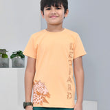 Youmaa 100% Cotton Half Sleeves Leopard Graphics Printed T-Shirt - Orange