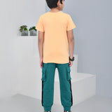 Youmaa 100% Cotton Half Sleeves Leopard Graphics Printed T-Shirt - Orange