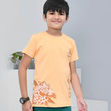 Youmaa 100% Cotton Half Sleeves Leopard Graphics Printed T-Shirt - Orange