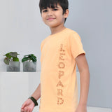 Youmaa 100% Cotton Half Sleeves Leopard Graphics Printed T-Shirt - Orange