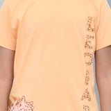 Youmaa 100% Cotton Half Sleeves Leopard Graphics Printed T-Shirt - Orange