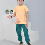 Youmaa 100% Cotton Half Sleeves Leopard Graphics Printed T-Shirt - Orange