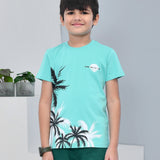Youmaa 100% Cotton Half Sleeves Forest Graphics Printed T-Shirt - Blue