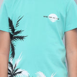 Youmaa 100% Cotton Half Sleeves Forest Graphics Printed T-Shirt - Blue