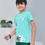Youmaa 100% Cotton Half Sleeves Forest Graphics Printed T-Shirt - Blue
