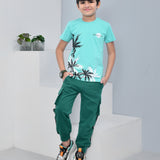 Youmaa 100% Cotton Half Sleeves Forest Graphics Printed T-Shirt - Blue