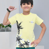 Youmaa 100% Cotton Half Sleeves Forest Graphics Printed T-Shirt - Yellow