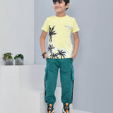 Youmaa 100% Cotton Half Sleeves Forest Graphics Printed T-Shirt - Yellow