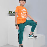Youmaa 100% Cotton Half Sleeves Music Graphics Printed T-Shirt - Orange
