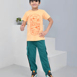 Youmaa 100% Cotton Half Sleeves Mountain Vacation Graphics Printed T-Shirt - Orange