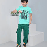 Youmaa 100% Cotton Half Sleeves Achieve Typography Printed T-Shirt - Green