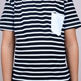 Youmaa 100% Cotton Half Sleeves Striped Printed T-Shirt - Black & White