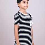 Youmaa 100% Cotton Half Sleeves Striped Printed T-Shirt - Black & White