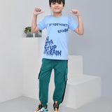 Youmaa 100% Cotton Half Sleeves Typography Printed T-Shirt - Light Blue