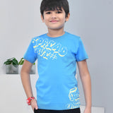 Youmaa 100% Cotton Half Sleeves Typography Printed T-Shirt - Blue