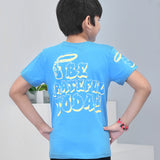 Youmaa 100% Cotton Half Sleeves Typography Printed T-Shirt - Blue