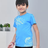 Youmaa 100% Cotton Half Sleeves Typography Printed T-Shirt - Blue