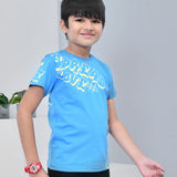 Youmaa 100% Cotton Half Sleeves Typography Printed T-Shirt - Blue