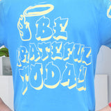 Youmaa 100% Cotton Half Sleeves Typography Printed T-Shirt - Blue