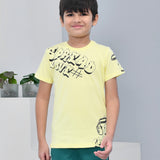 Youmaa 100% Cotton Half Sleeves Typography Printed T-Shirt - Yellow