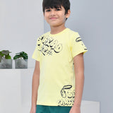 Youmaa 100% Cotton Half Sleeves Typography Printed T-Shirt - Yellow