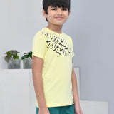 Youmaa 100% Cotton Half Sleeves Typography Printed T-Shirt - Yellow
