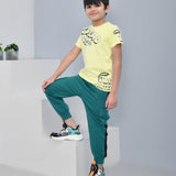 Youmaa 100% Cotton Half Sleeves Typography Printed T-Shirt - Yellow