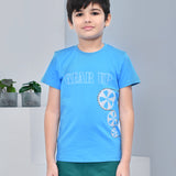 Youmaa 100% Cotton Half Sleeves Bicycle Graphics Printed T-Shirt - Blue