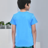 Youmaa 100% Cotton Half Sleeves Bicycle Graphics Printed T-Shirt - Blue