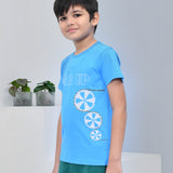 Youmaa 100% Cotton Half Sleeves Bicycle Graphics Printed T-Shirt - Blue
