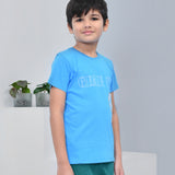 Youmaa 100% Cotton Half Sleeves Bicycle Graphics Printed T-Shirt - Blue