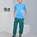 Youmaa 100% Cotton Half Sleeves Bicycle Graphics Printed T-Shirt - Blue