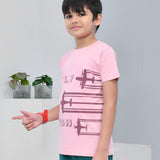 Youmaa 100% Cotton Half Sleeves Airplane Graphics Printed T-Shirt - Pink