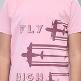 Youmaa 100% Cotton Half Sleeves Airplane Graphics Printed T-Shirt - Pink