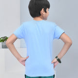 Youmaa 100% Cotton Half Sleeves Airplane Graphics Printed T-Shirt - Blue