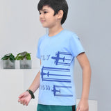 Youmaa 100% Cotton Half Sleeves Airplane Graphics Printed T-Shirt - Blue