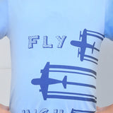 Youmaa 100% Cotton Half Sleeves Airplane Graphics Printed T-Shirt - Blue