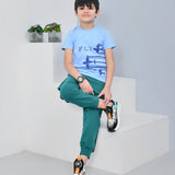 Youmaa 100% Cotton Half Sleeves Airplane Graphics Printed T-Shirt - Blue
