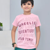 Youmaa 100% Cotton Half Sleeves Typography Printed T-Shirt - Pink