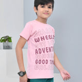 Youmaa 100% Cotton Half Sleeves Typography Printed T-Shirt - Pink